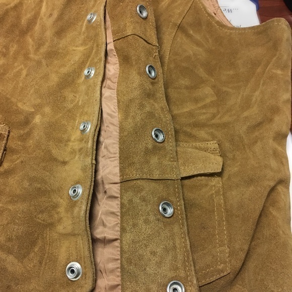 LEVI'S Vintage Suede Leather Tan Vest Orange Tap L - Picture 13 of 16